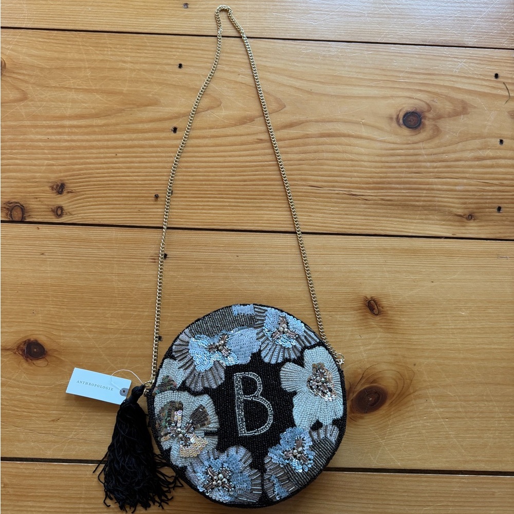 Anthropologie Sequin Floral Crossbody Bag